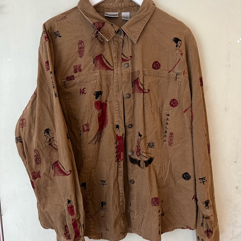 Chico's Tan and Red Artistic Lightweight Jacket